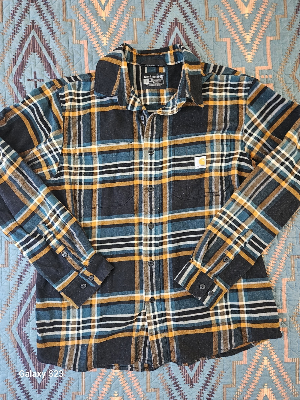 Carhartt Black & Mustard Plaid Flannel Shirt